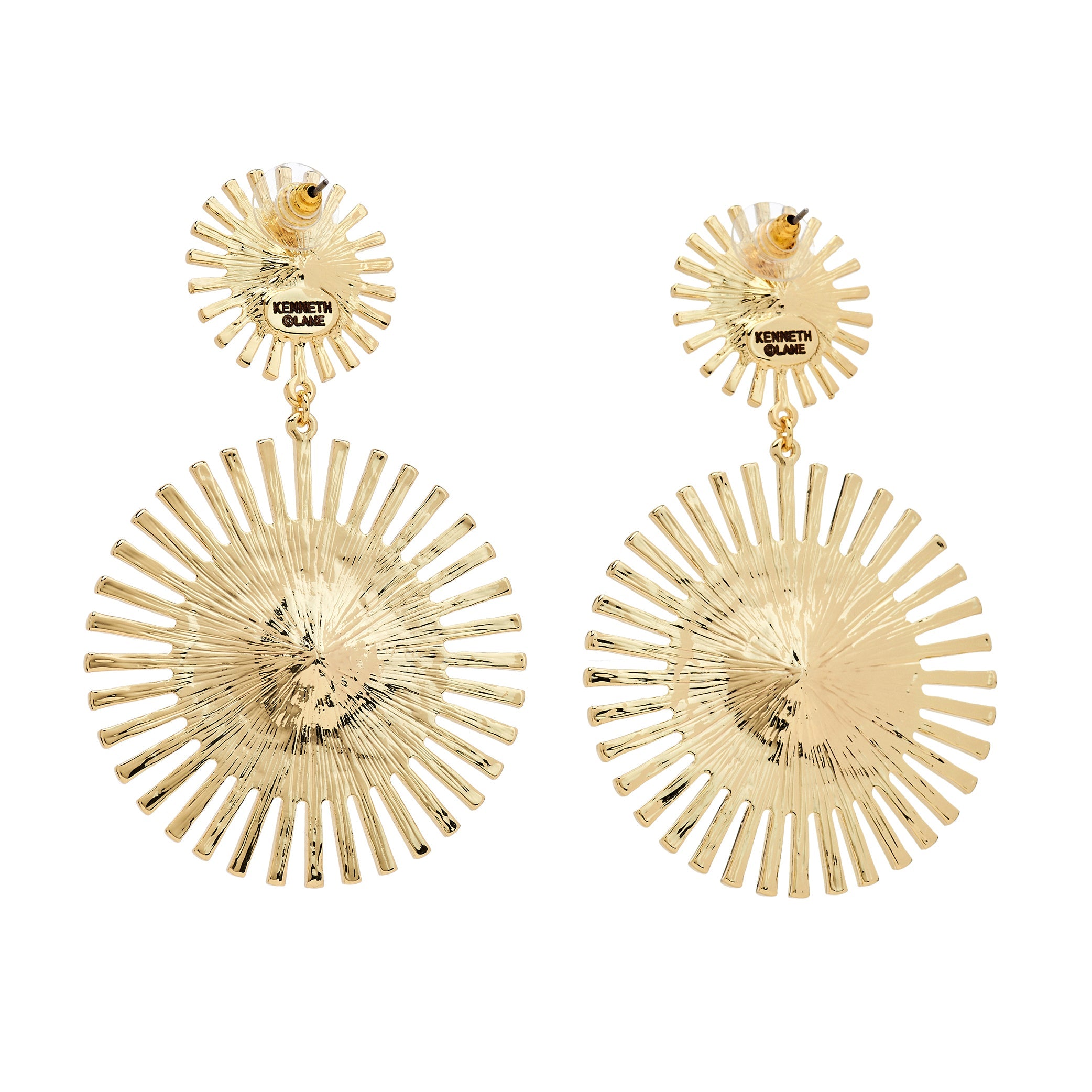 Gold Sunburst Drop Earrings with Crystal Center