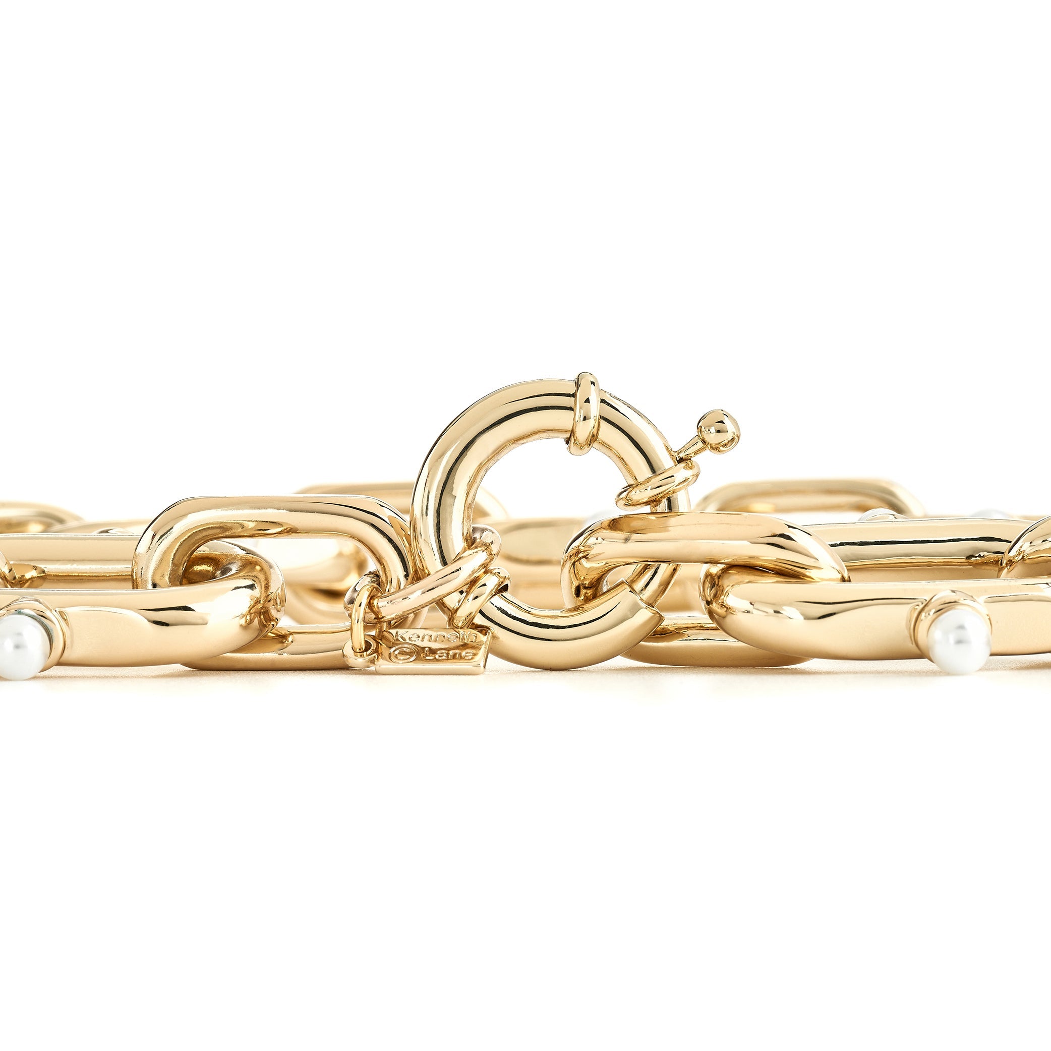 Gold Link Bracelet with Pearl Accents