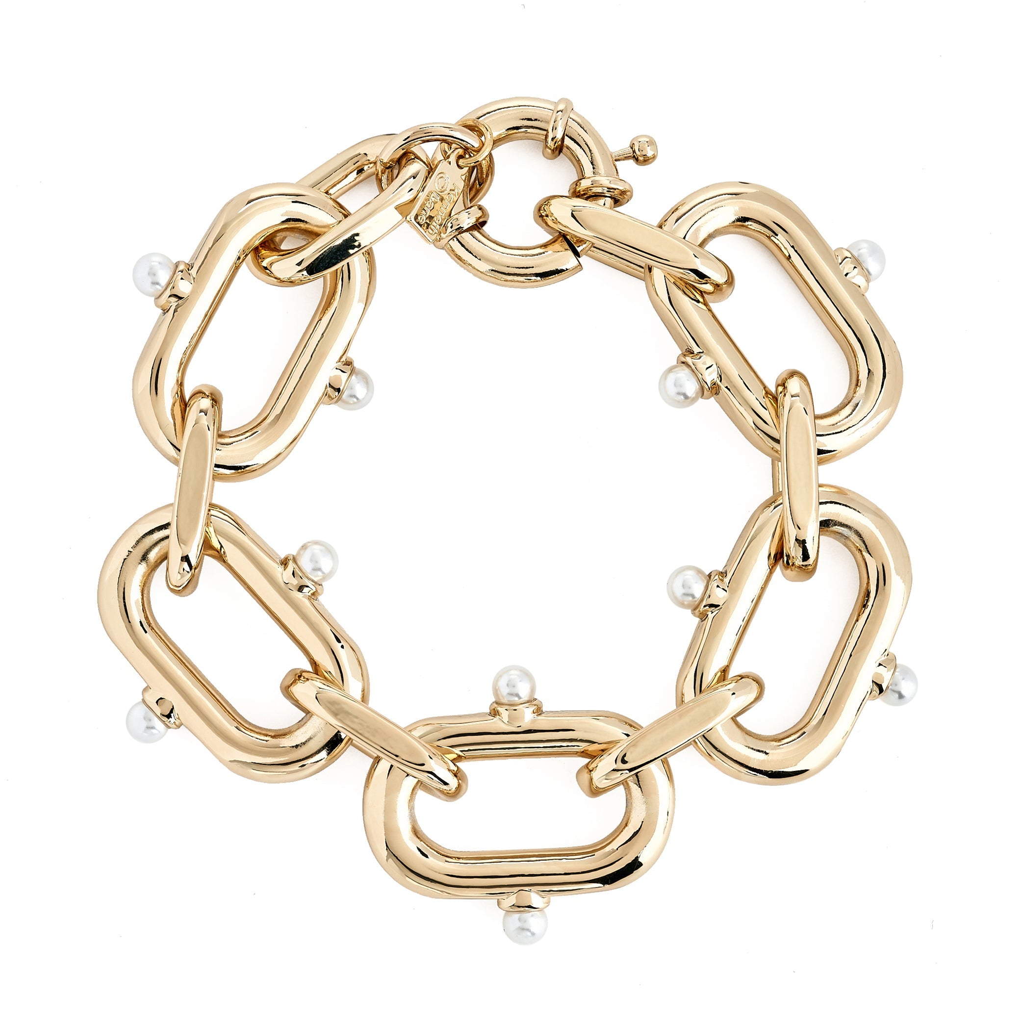 Gold Link Bracelet with Pearl Accents