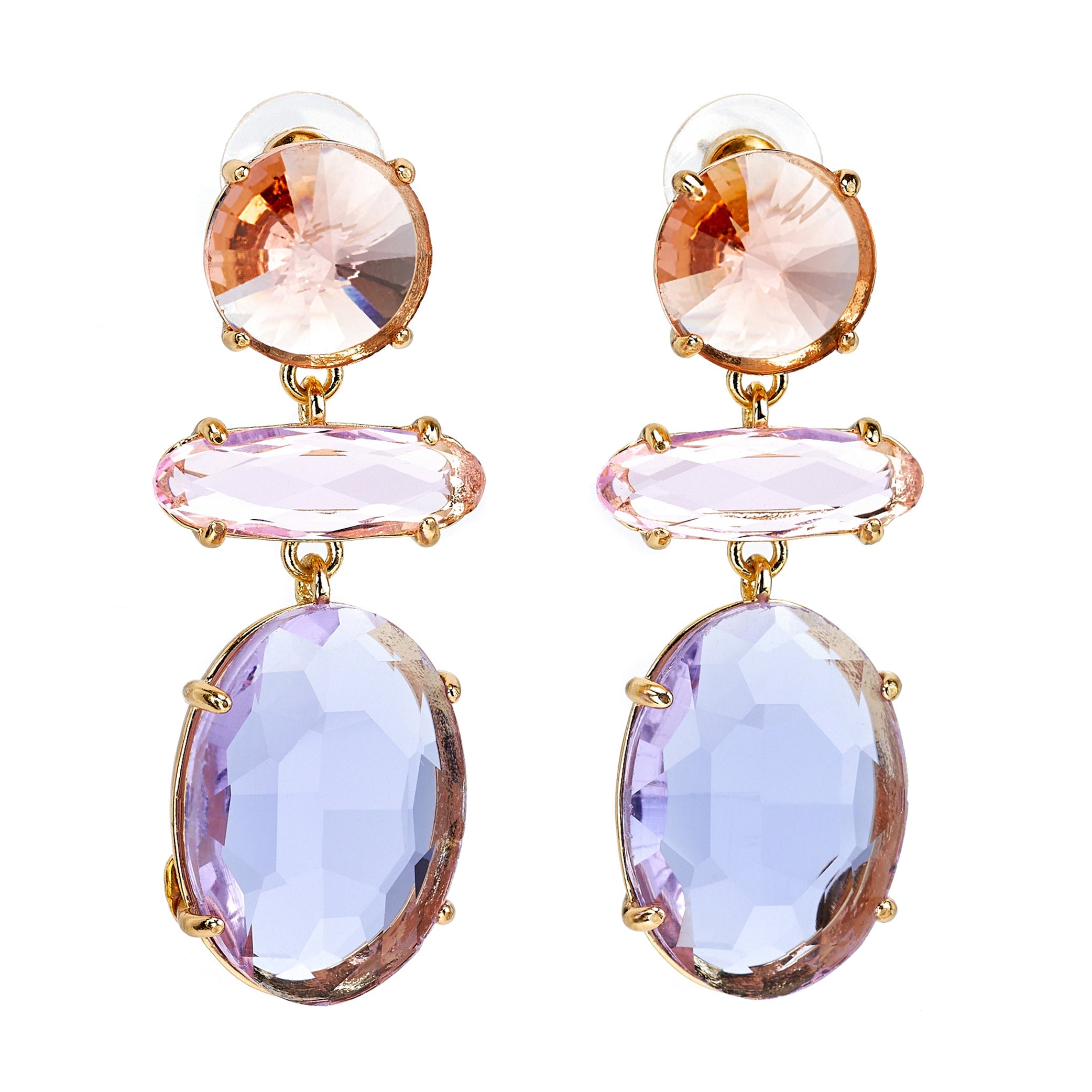 Pink Tri-Shape Drop Pierced Earrings