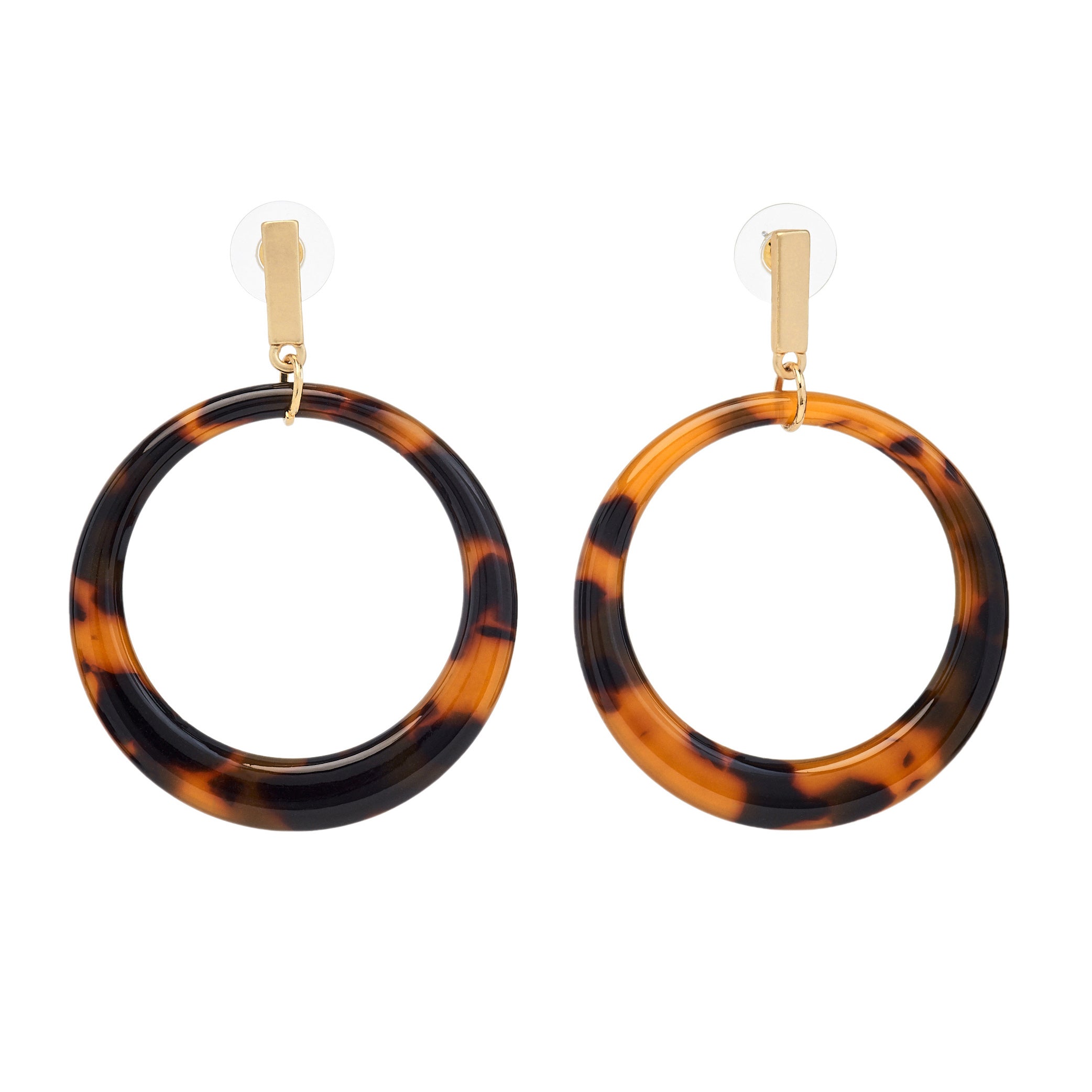 Gold & Tortoise Open Circle Drop Earrings