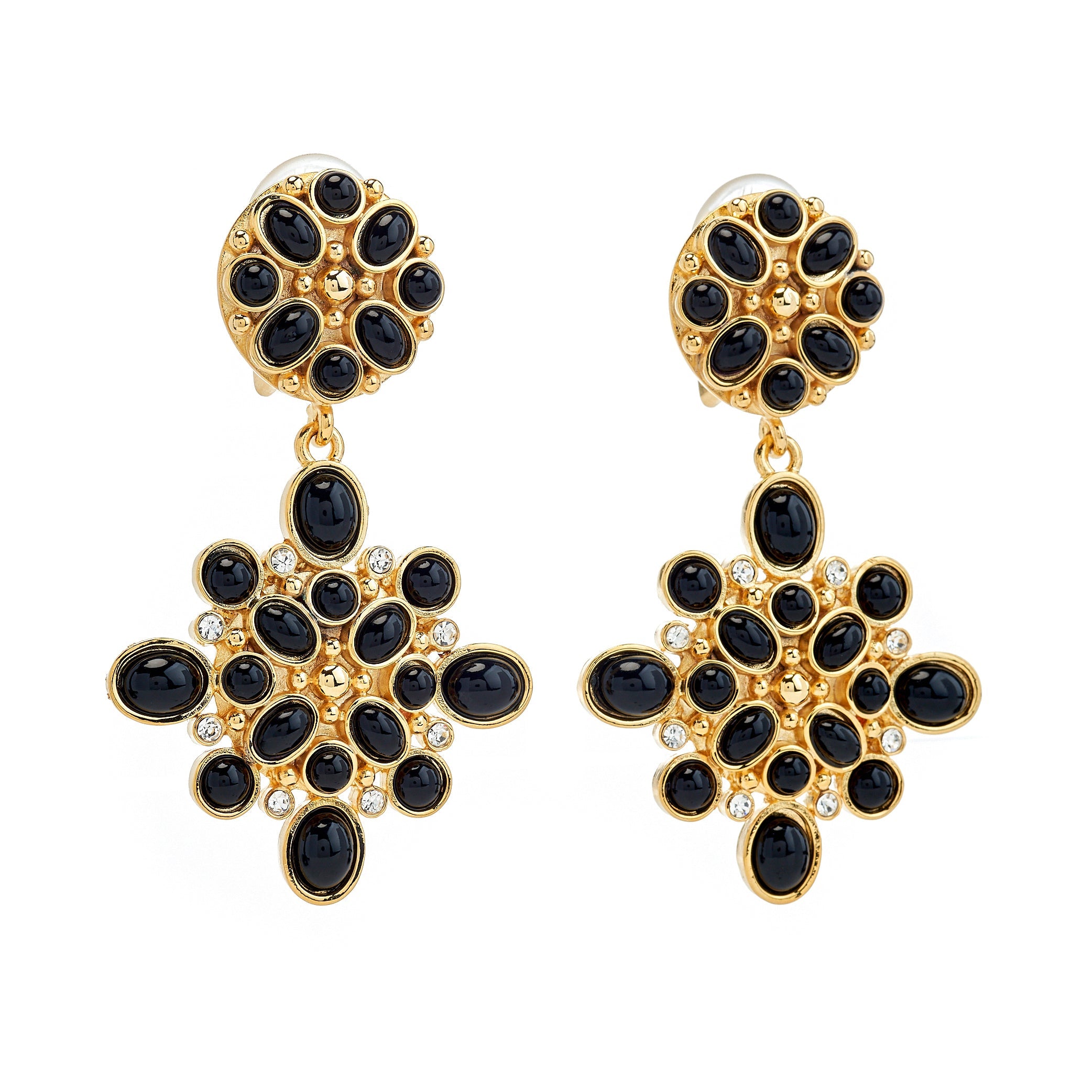 Black Cabochon Drop Clip-On Earrings