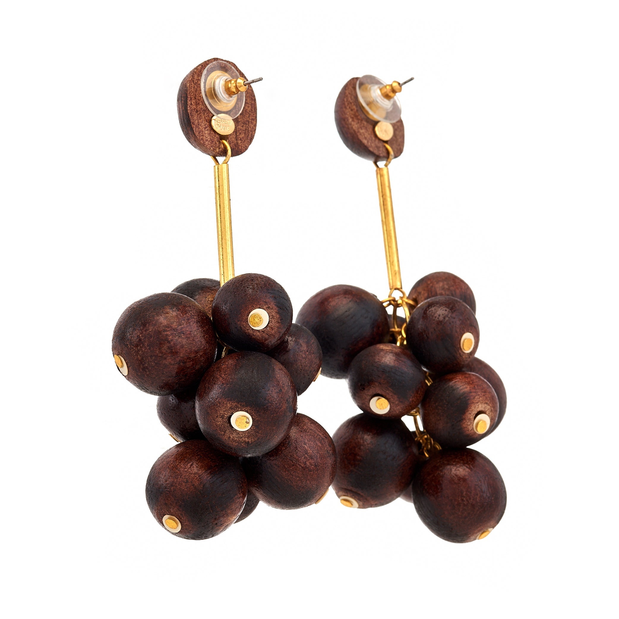 Wooden Ball Cluster Pierced Earrings