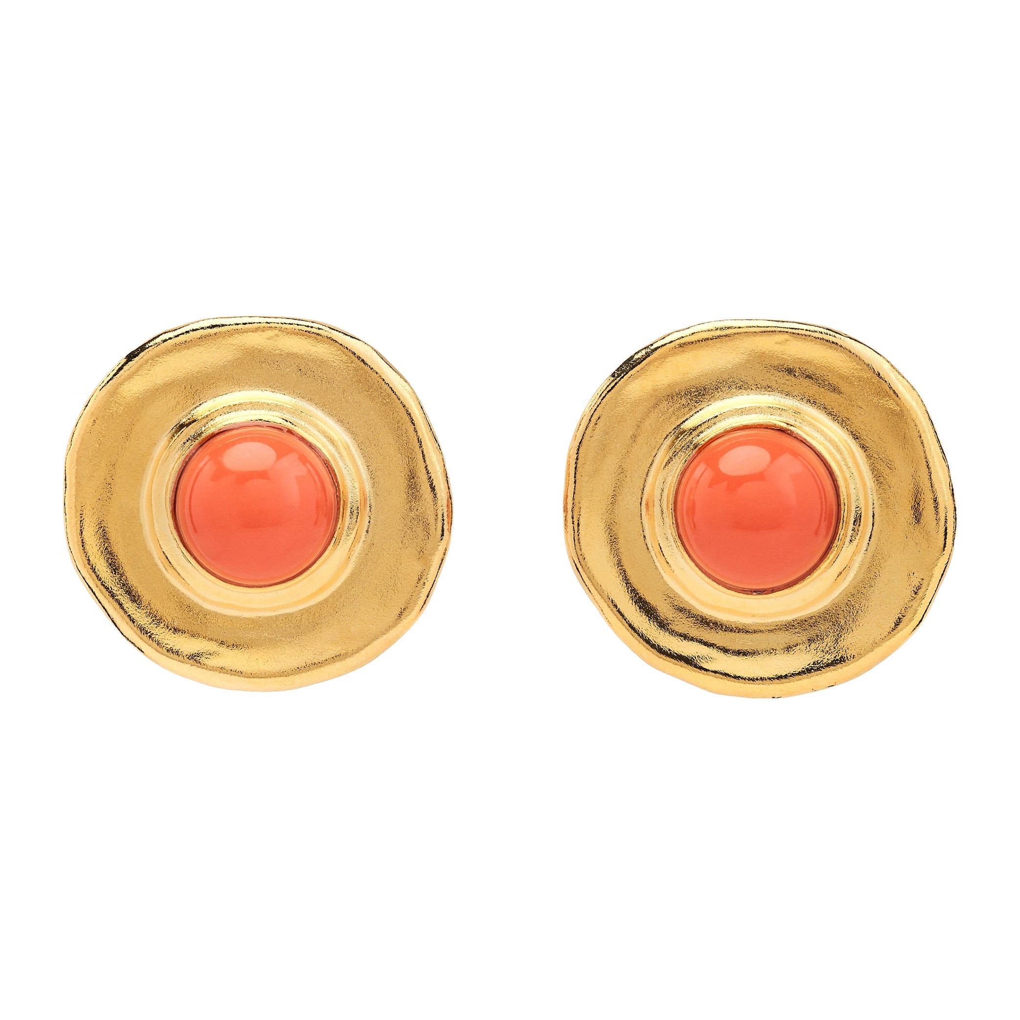 Gold Textured Coral Center Clip Earrings