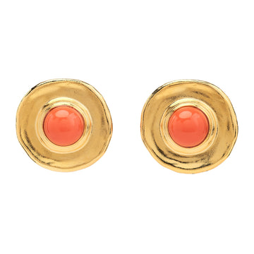 Gold Textured Coral Center Clip Earrings