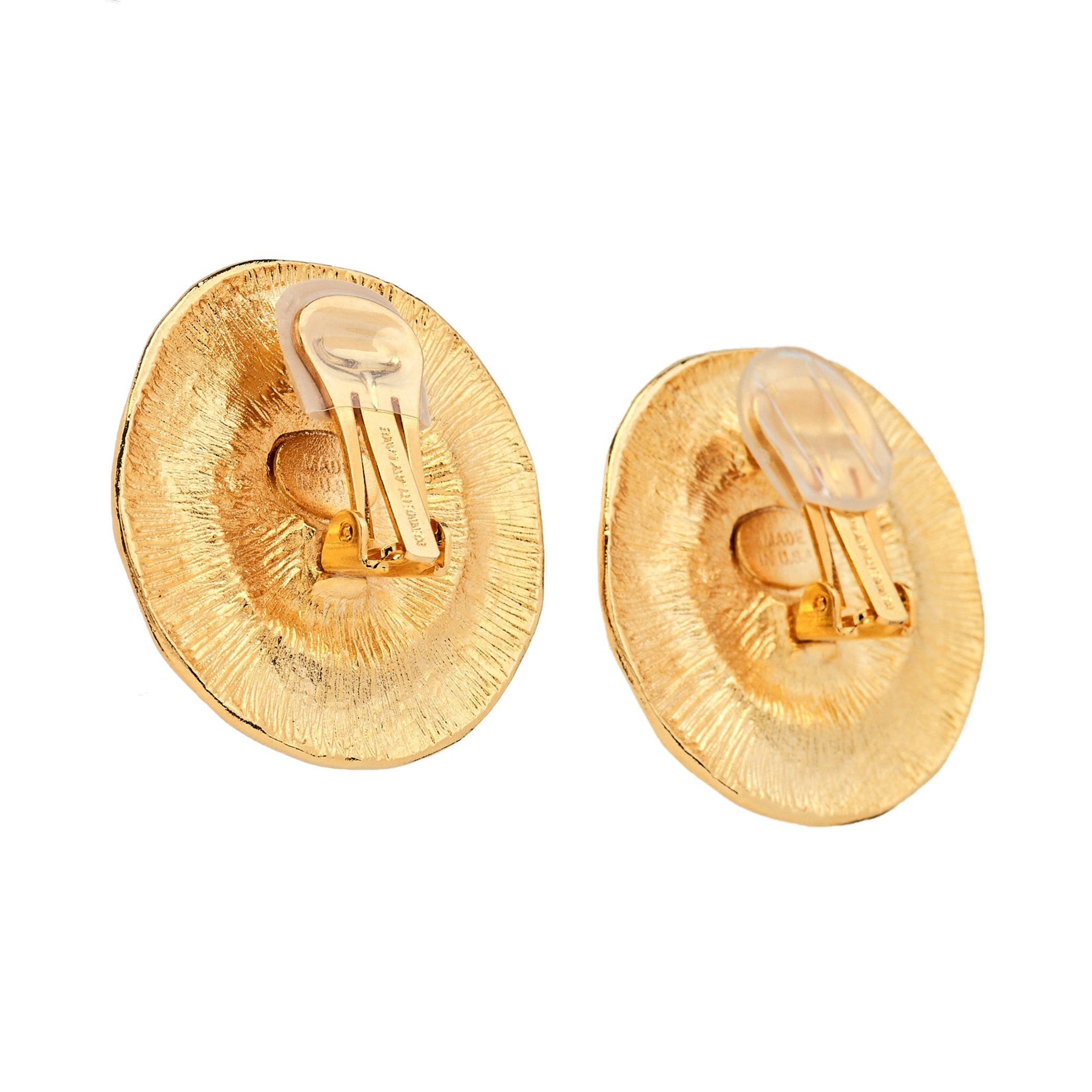 Gold Textured Coral Center Clip Earrings