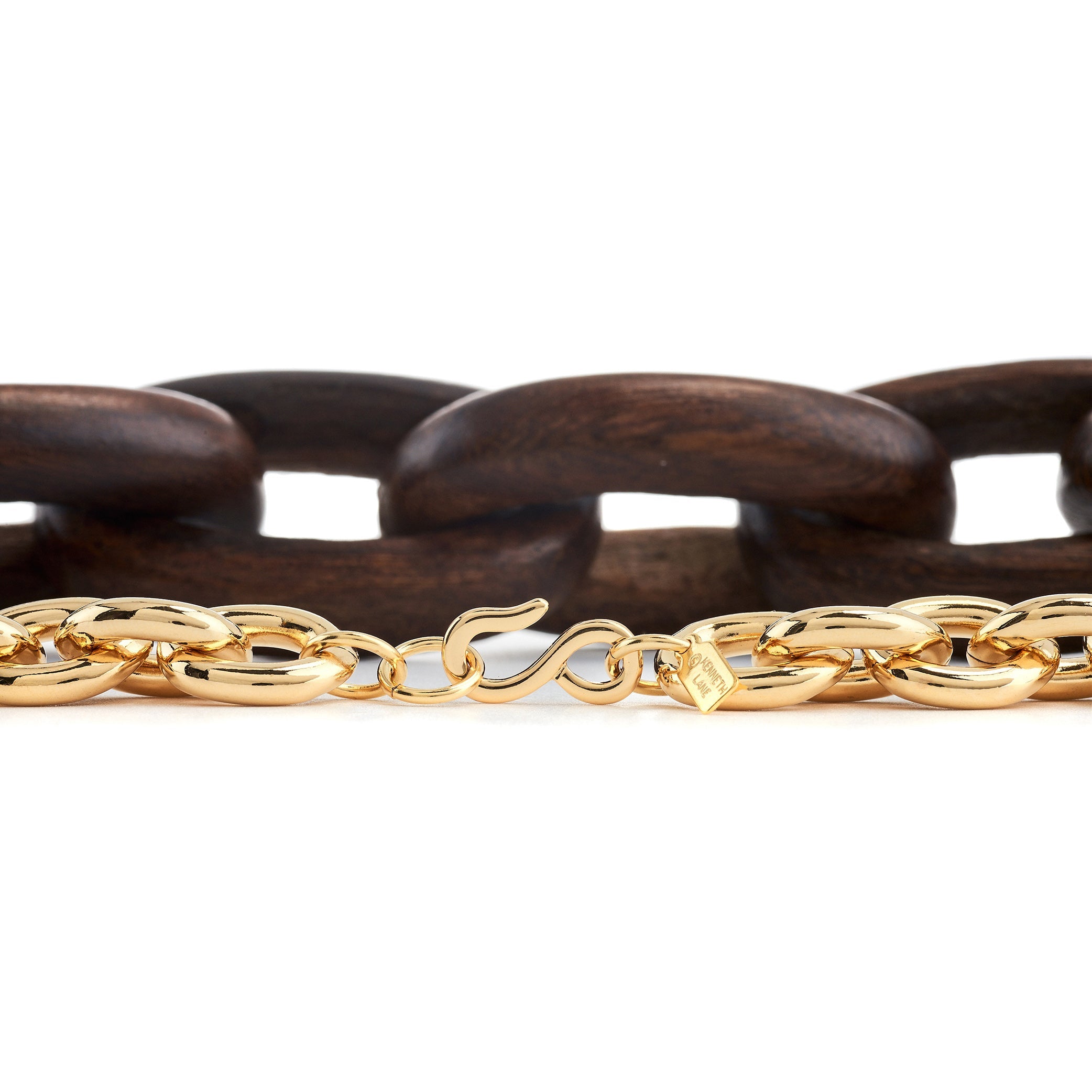 Polished Gold & Wood Link Necklace