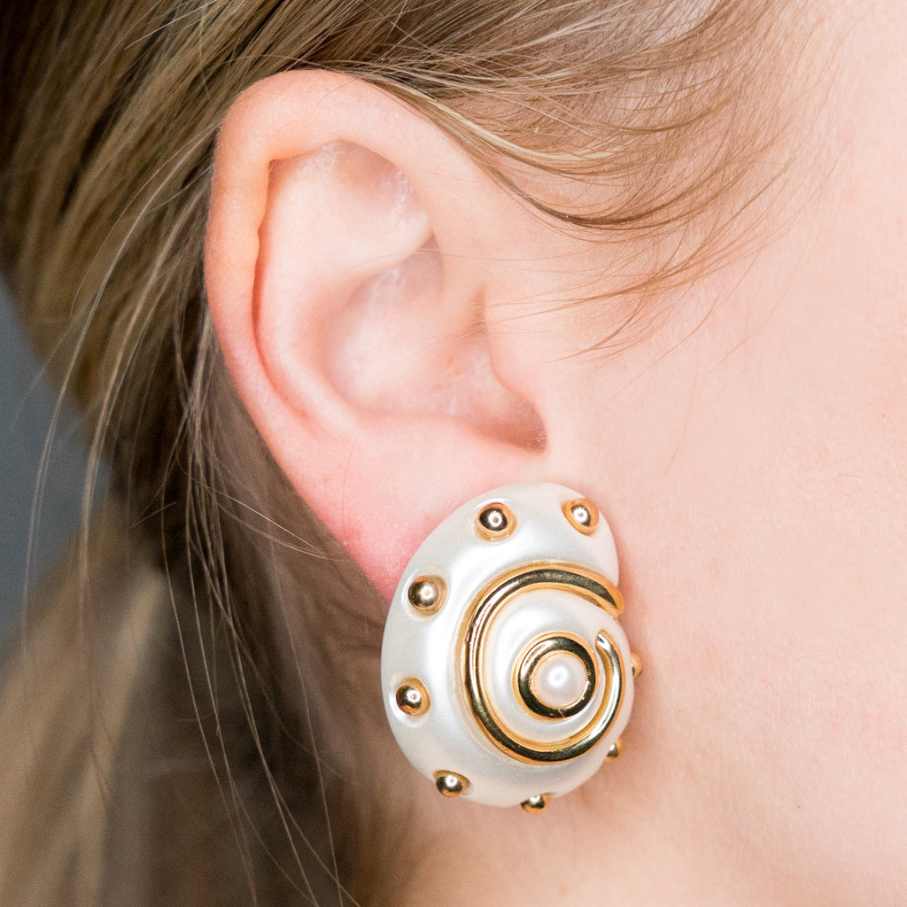 Dotted Pearl Snail Clip-On Earrings