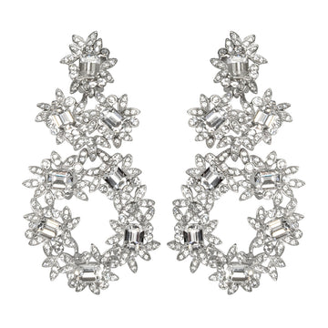 Silver & Crystal Flower Clip Earrings