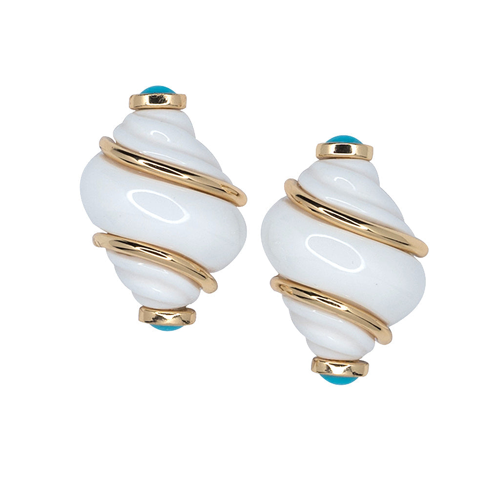White Shell & Turquoise Tips Clip-On Earrings