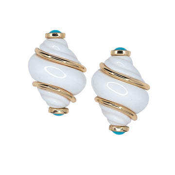 White Shell & Turquoise Tips Clip-On Earrings