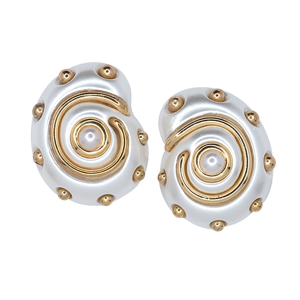 Dotted Pearl Snail Clip-On Earrings