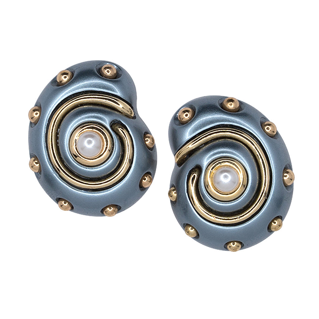 Dotted Grey Pearl Snail Clip-On Earrings