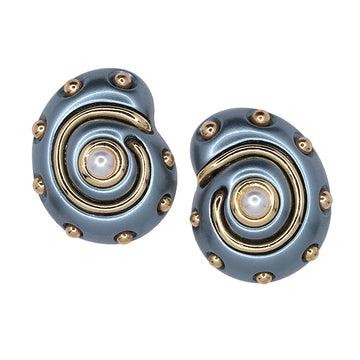 Dotted Grey Pearl Snail Clip-On Earrings