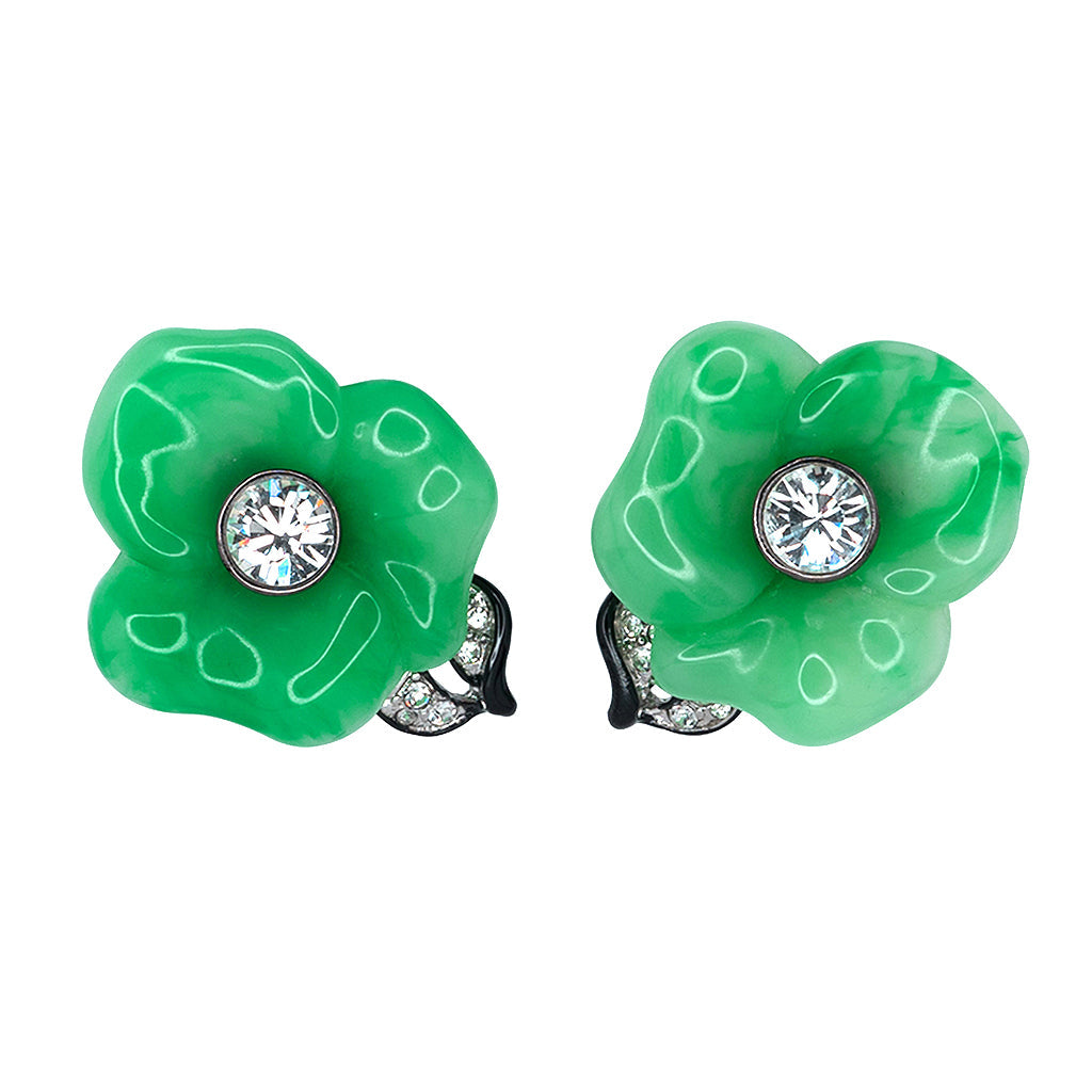 Jade Flower Clip-On Earrings