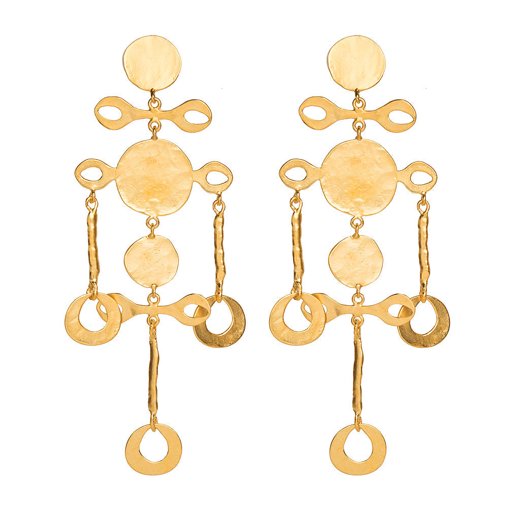 Satin Gold Fancy Coin Drop Clip Earrings