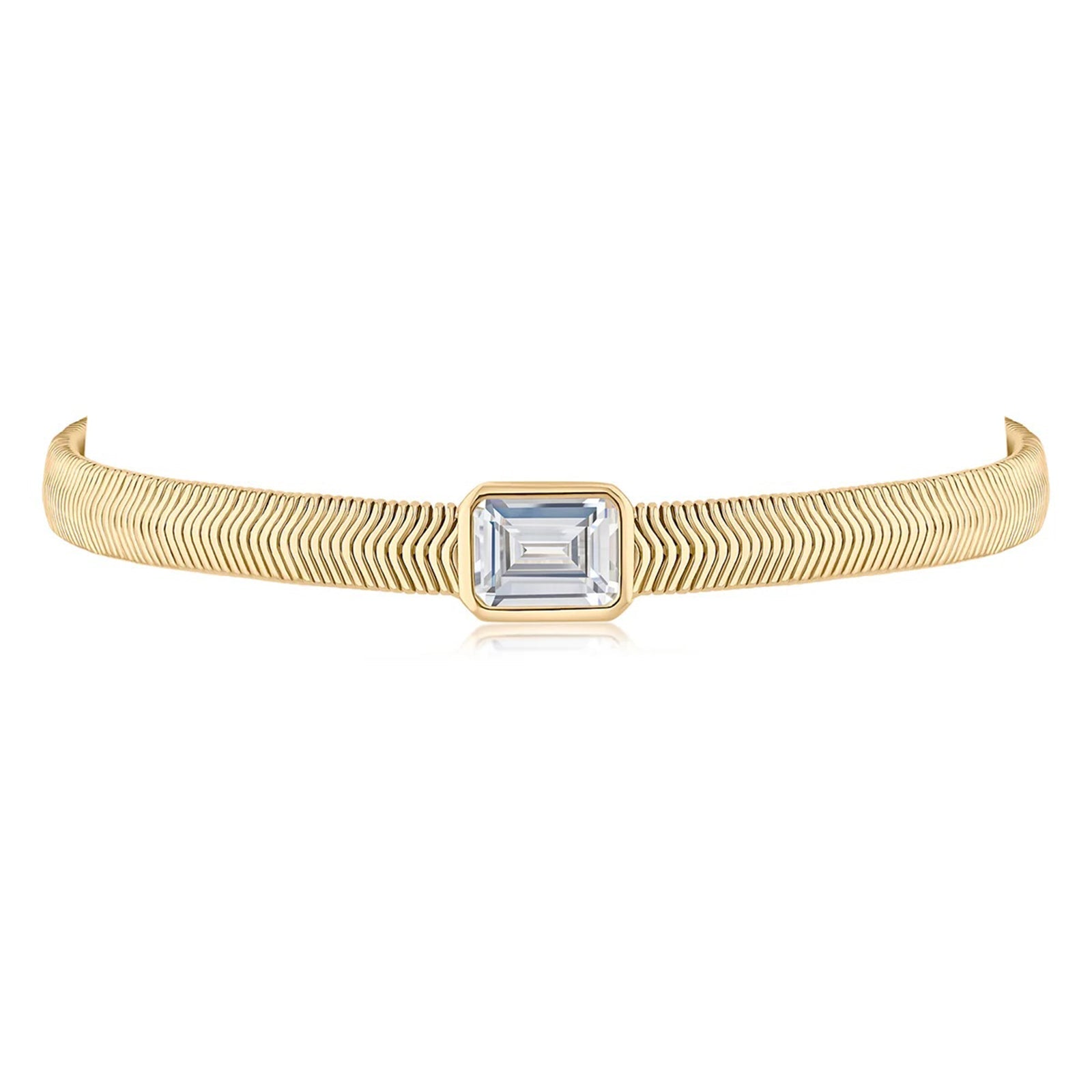 Emerald CZ and Herringbone Chain Bracelet
