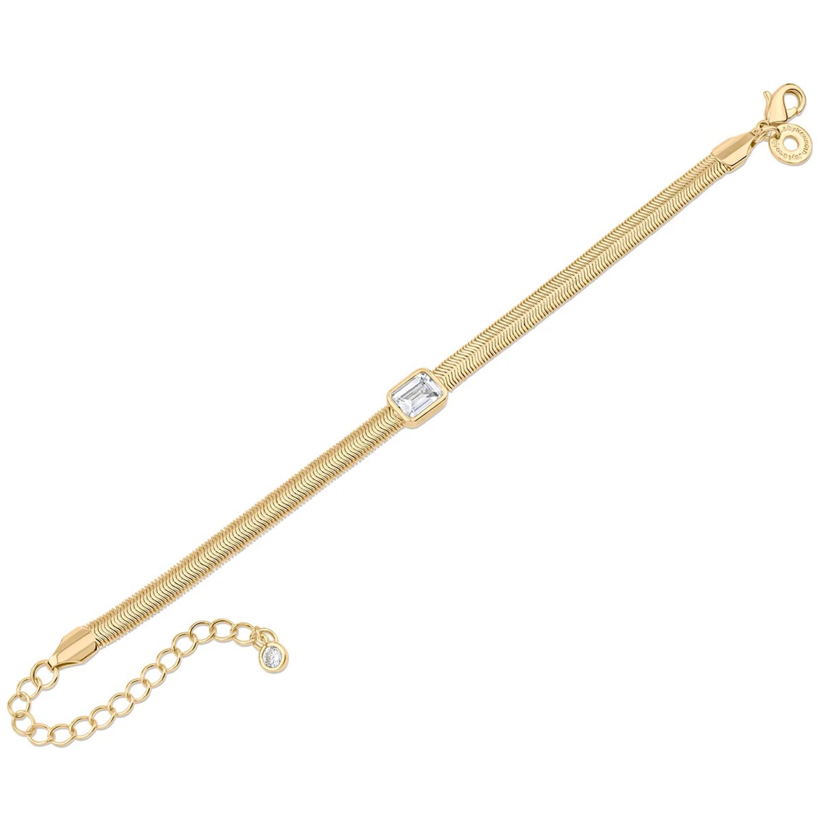 Emerald CZ and Herringbone Chain Bracelet
