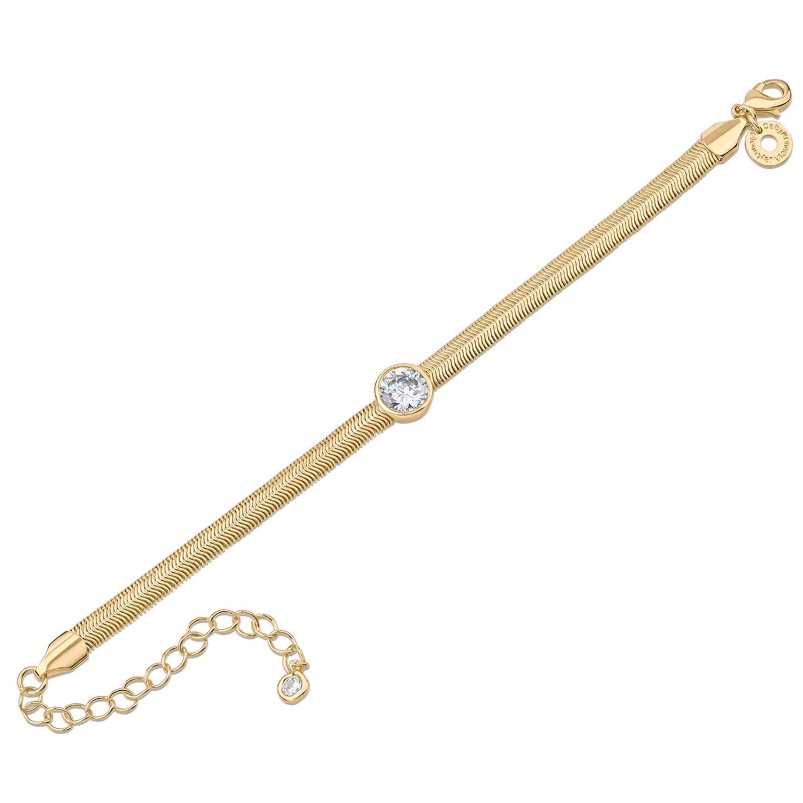 Round CZ Herringbone Chain Bracelet