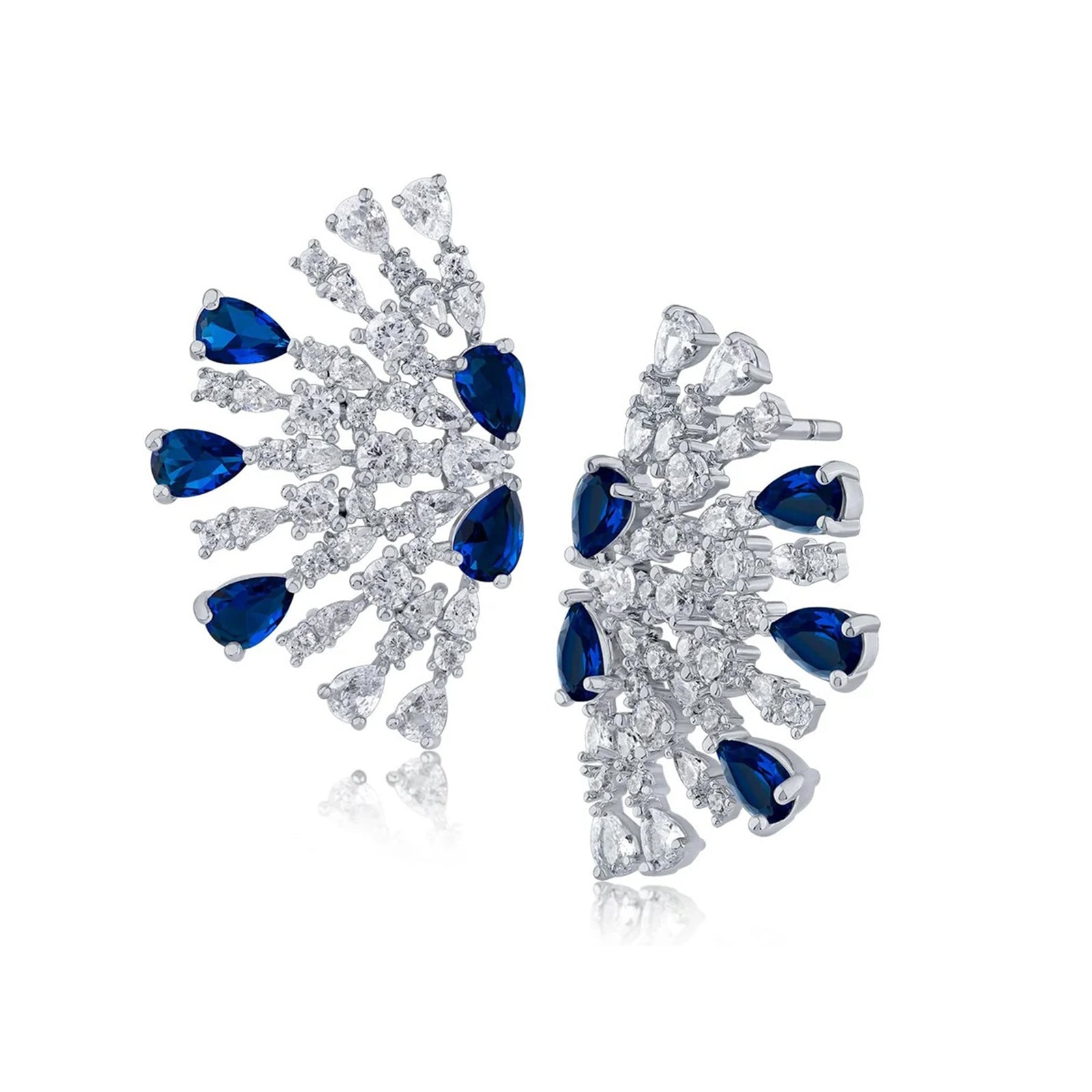 Round and Pear CZ Half Circle Earrings