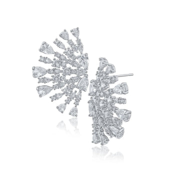 Round and Pear CZ Half Circle Earrings