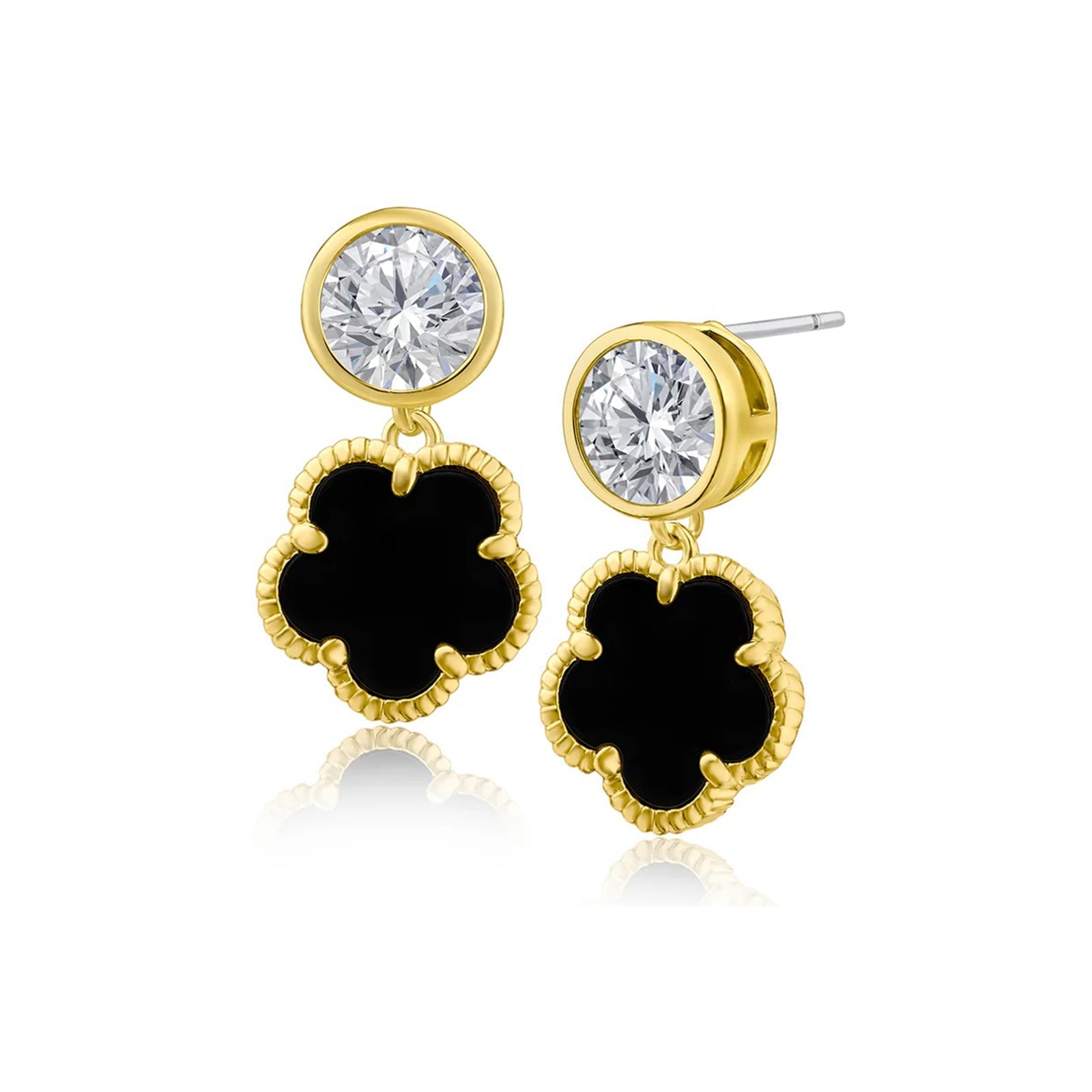 Round CZ and Clover Drop Earrings