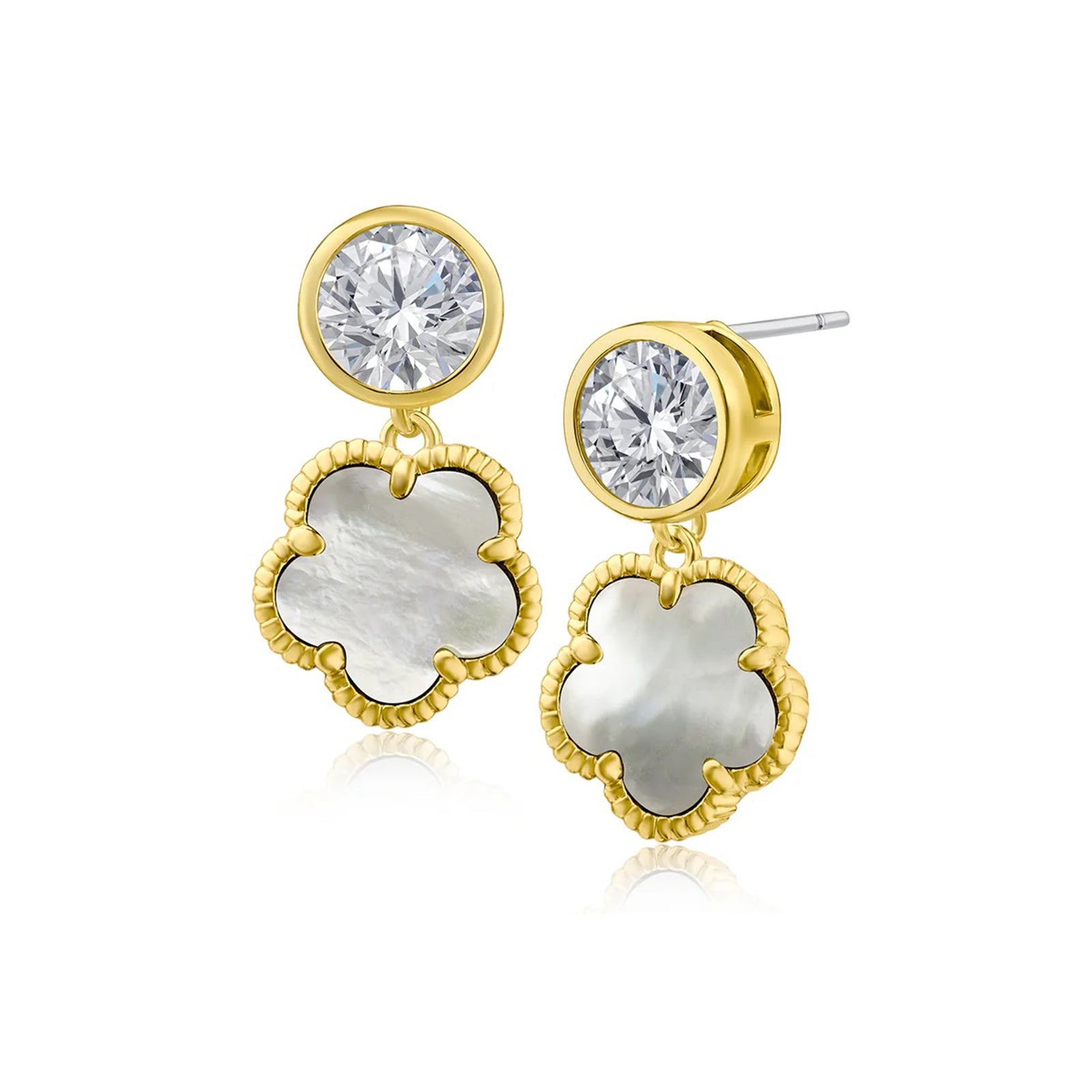 Round CZ and Clover Drop Earrings