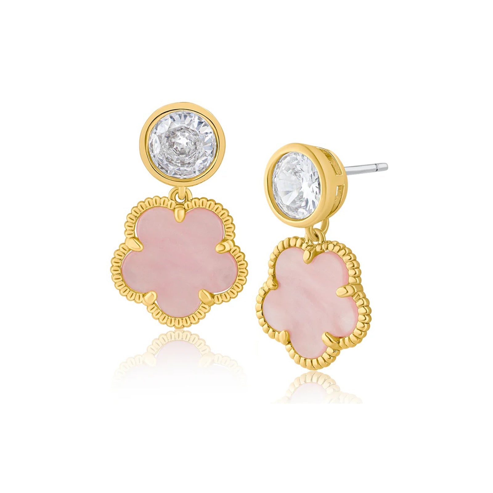 Round CZ and Clover Drop Earrings