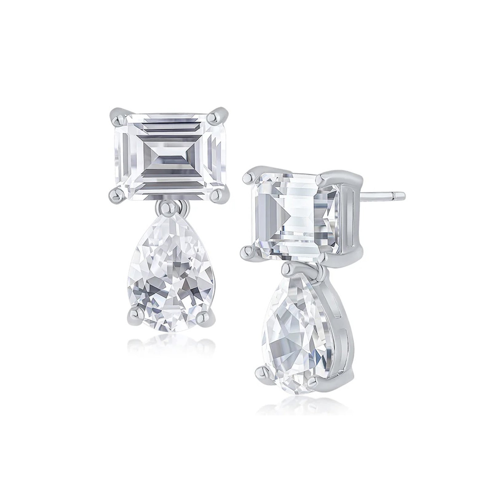 Emerald and Pear CZ Drop Earrings