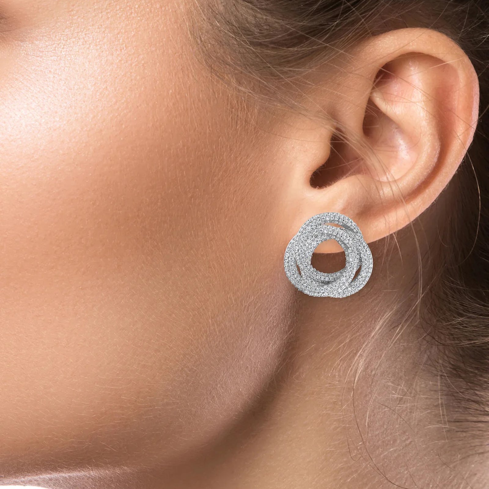 Pave Triple Circle Interlocking Earrings