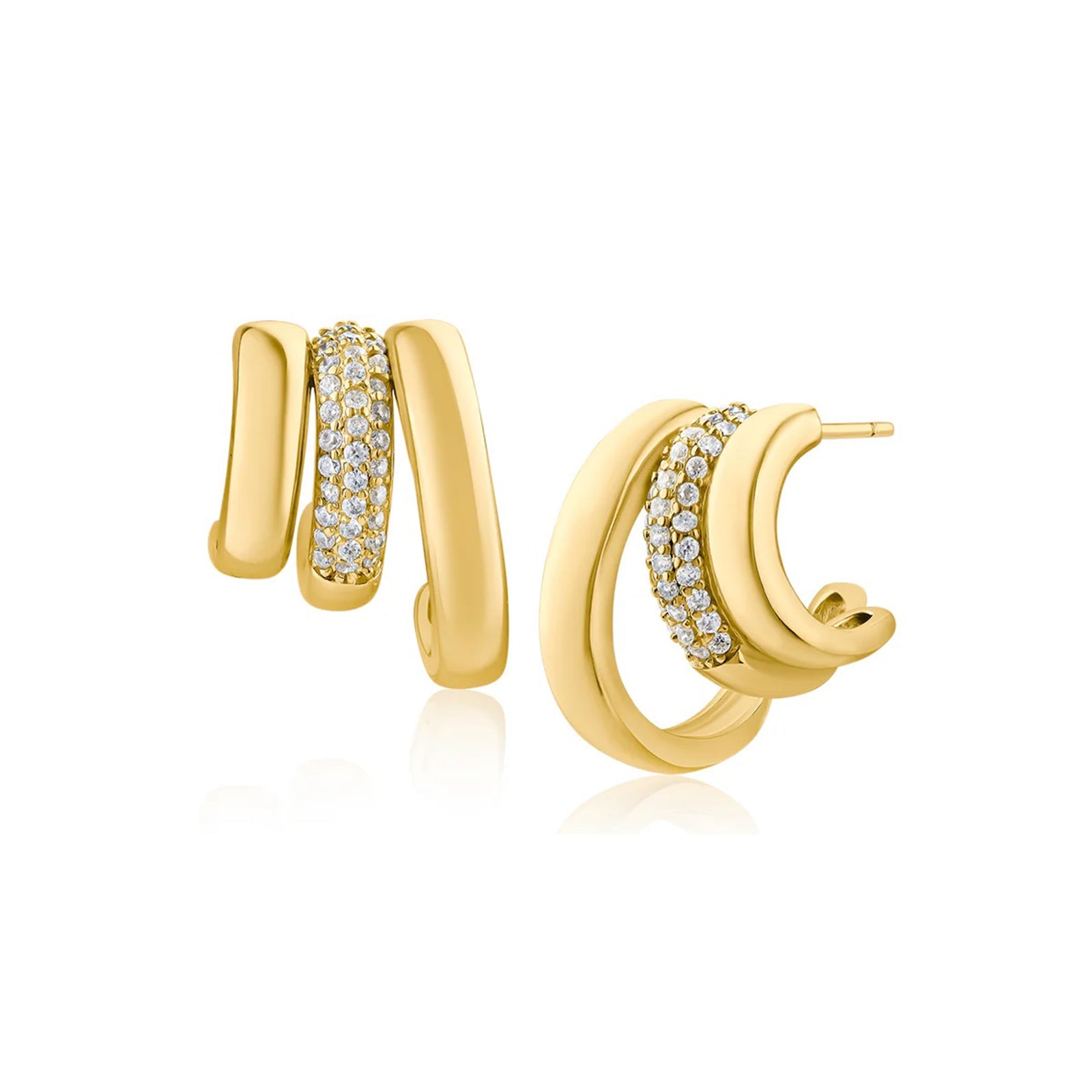 Triple Hoop CZ and Gold Earrings