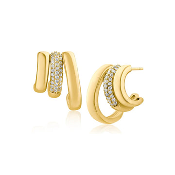 Triple Hoop CZ and Gold Earrings
