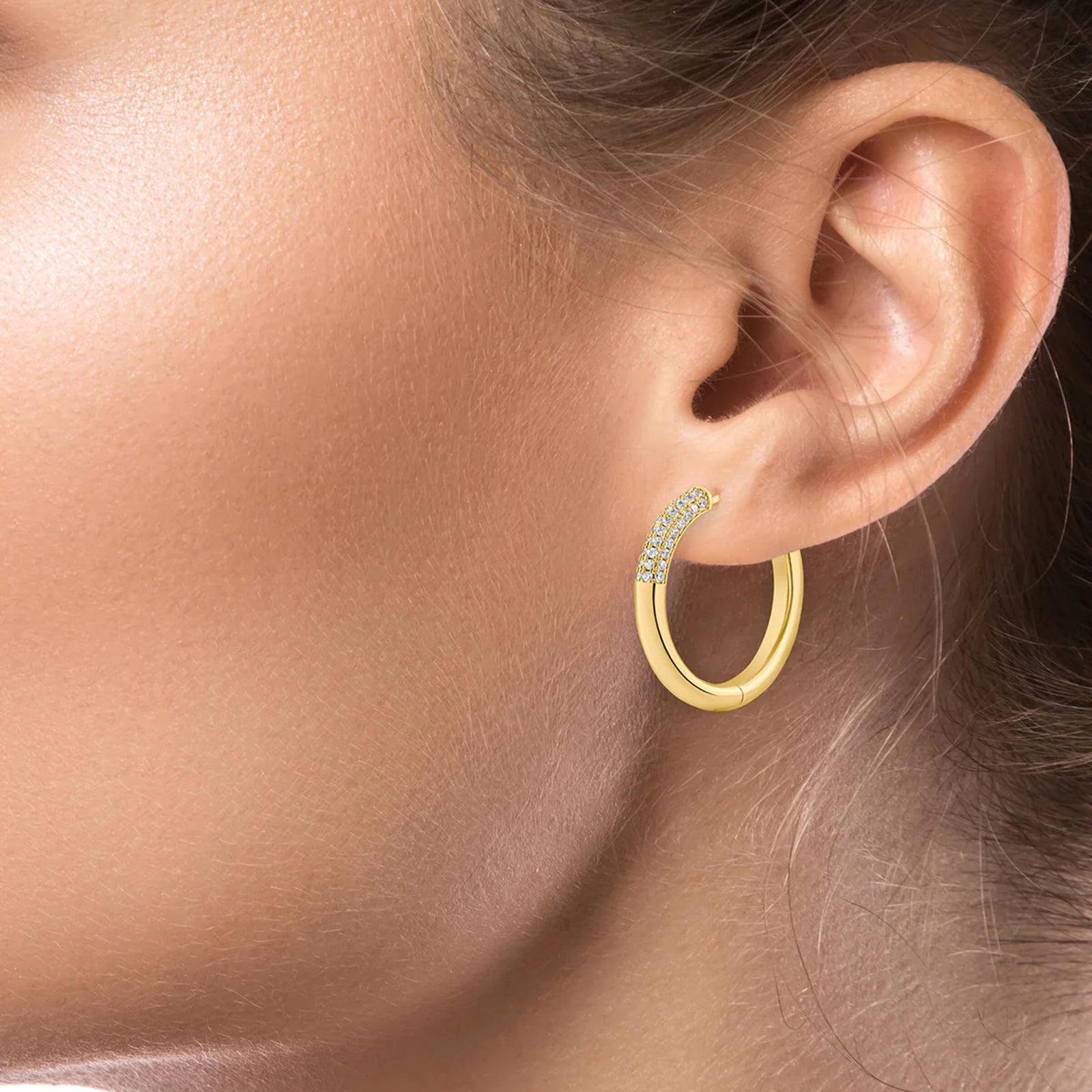 Pavé Accent Slim Gold Huggie Hoops