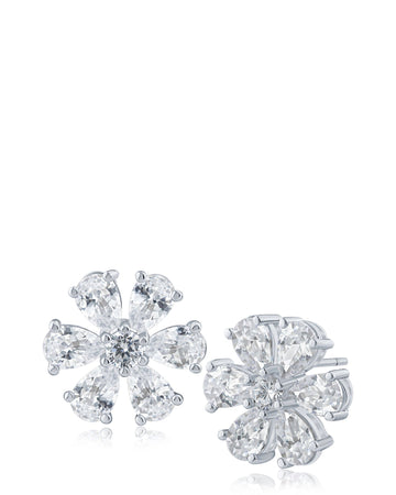Pear CZ Flower Stud Earrings