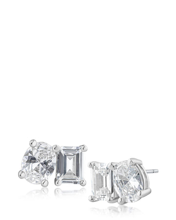 Emerald and Oval Stud Earrings