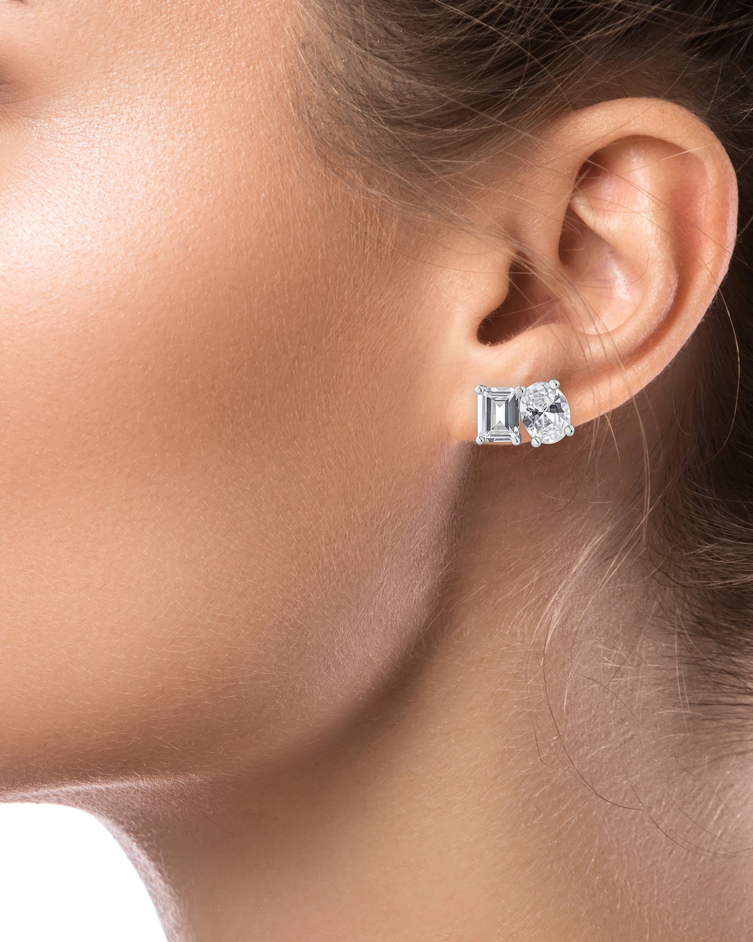 Emerald and Oval Stud Earrings