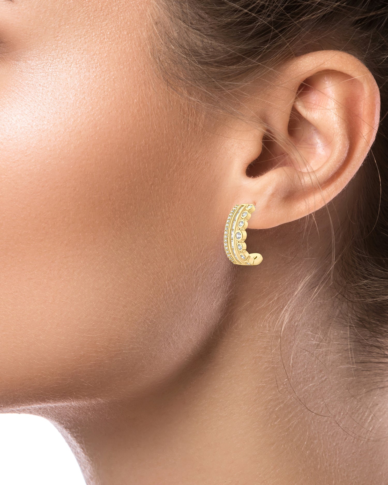 CZ Bezel Set Triple Row Hoops