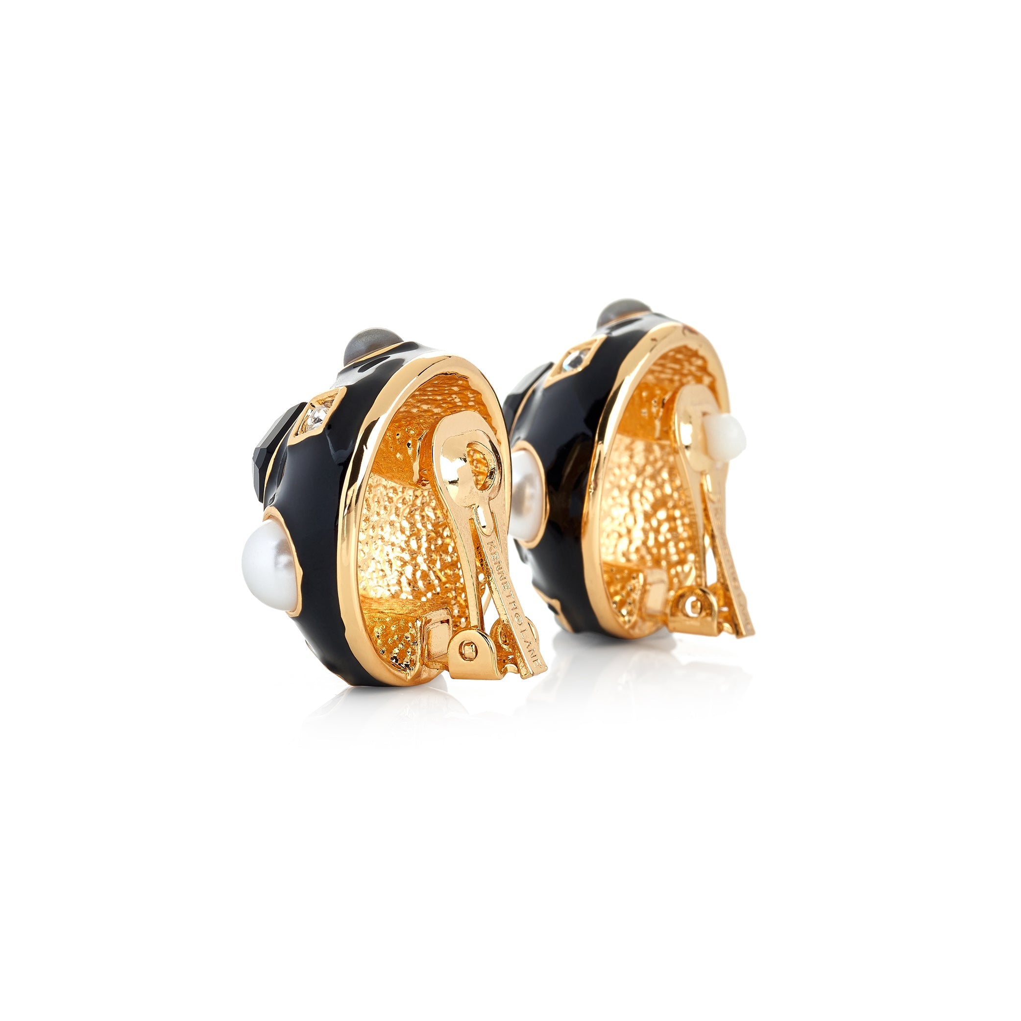 Gold & Black Enamel Round Domed Earring