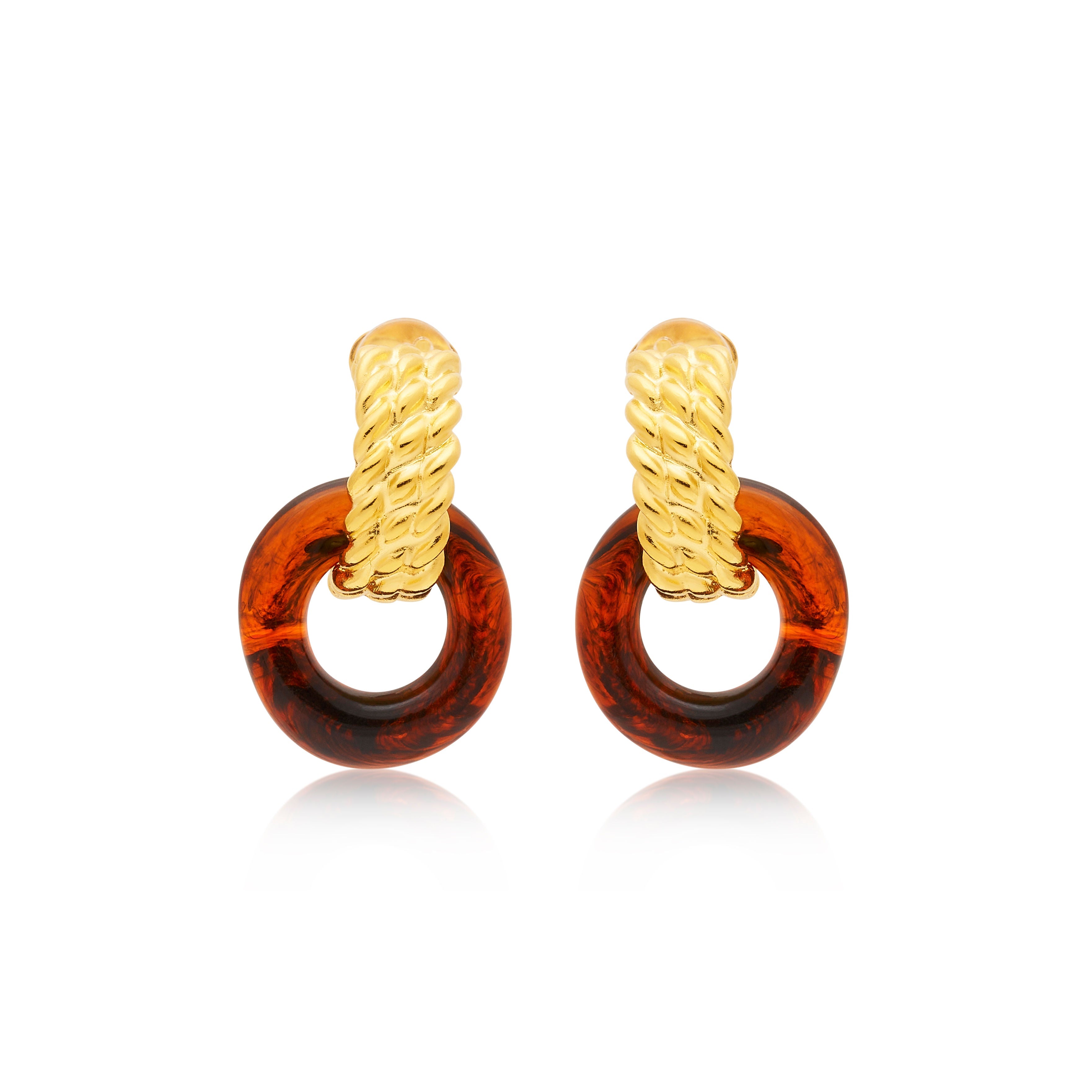 Gold & Tortoise Doorknocker Clip Earrings