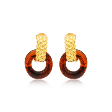 Gold & Tortoise Doorknocker Clip Earrings