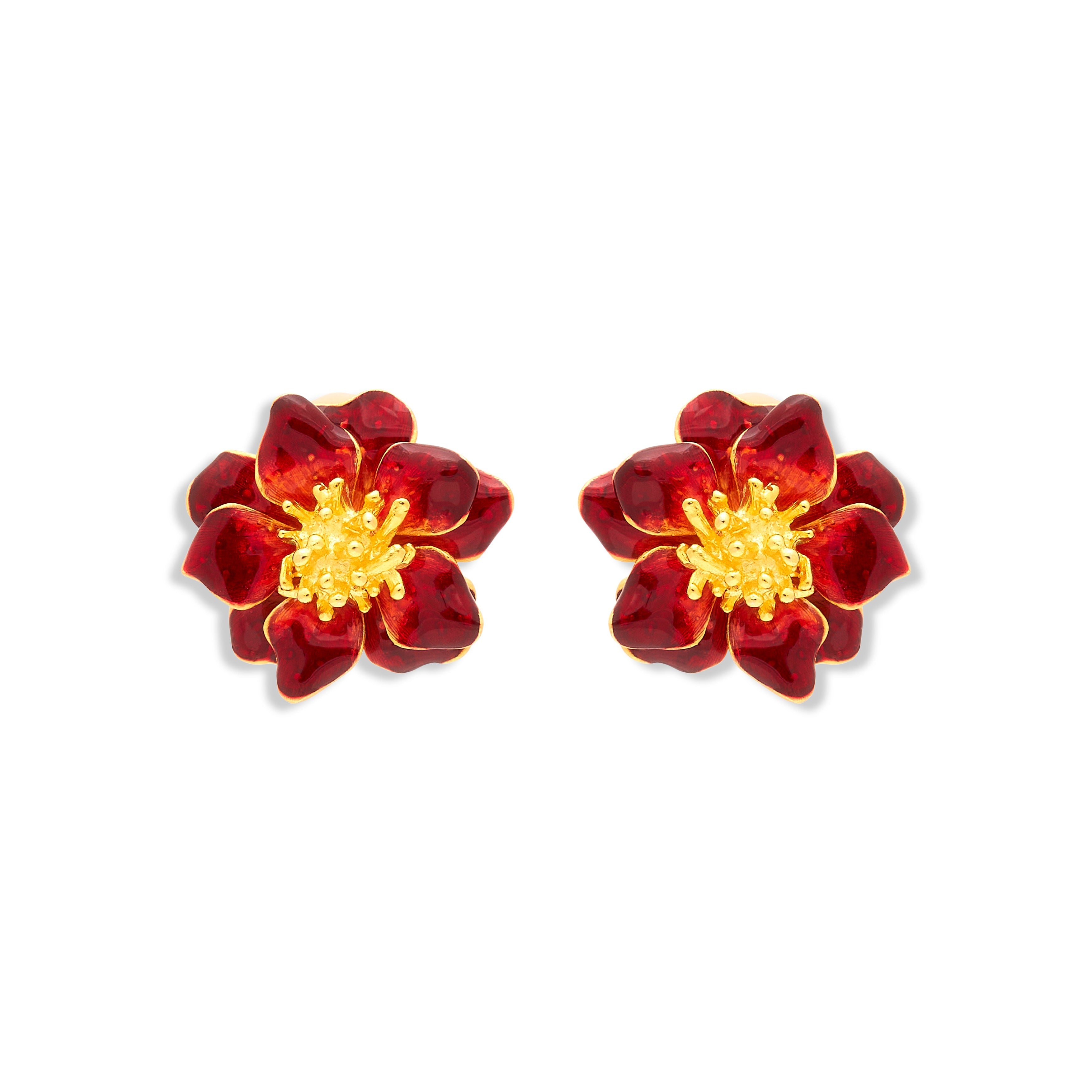 Red Enamel Flower Clip Earring