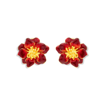 Red Enamel Flower Clip Earring