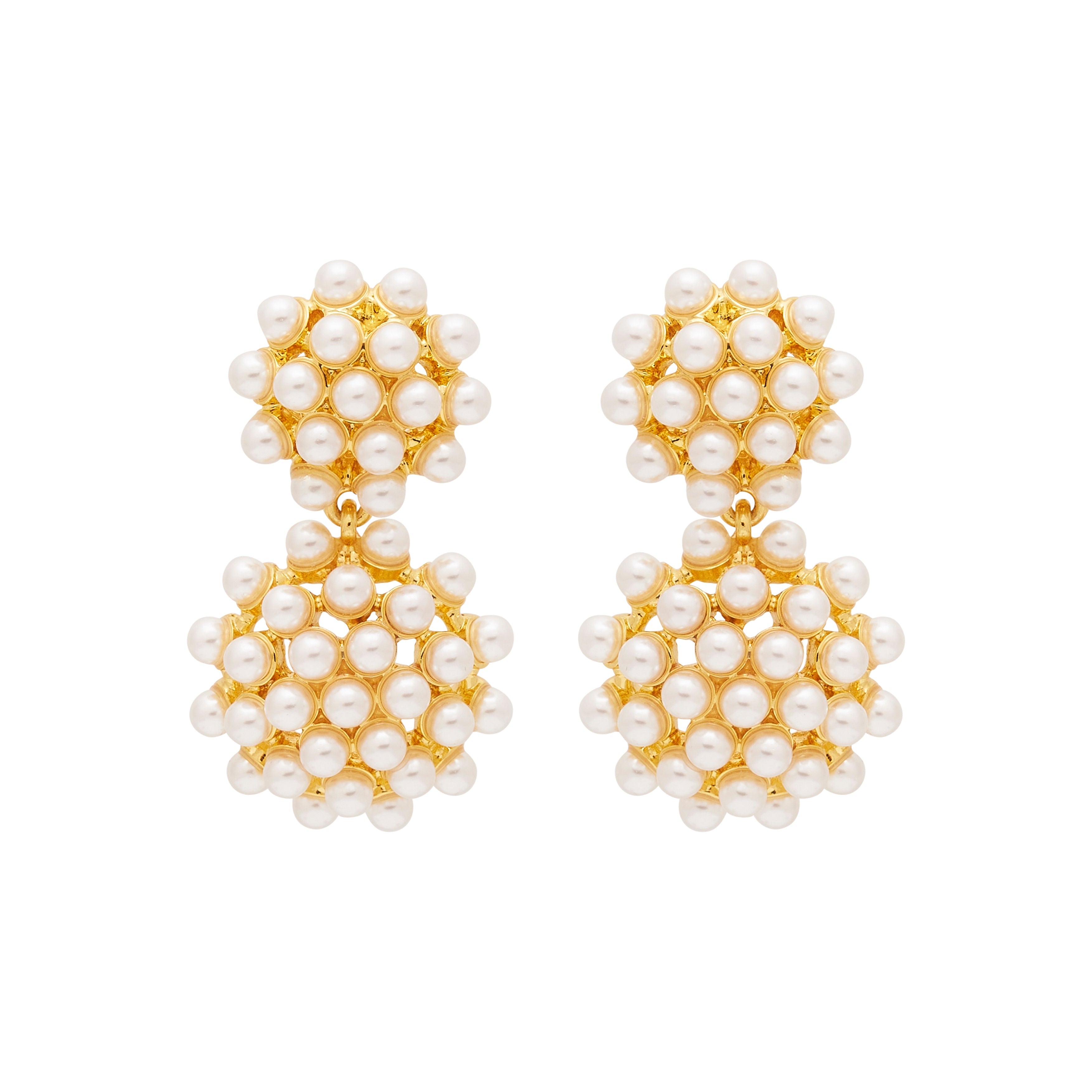 Pearl Cluster Drop Clip Earrings