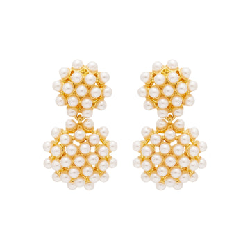 Pearl Cluster Drop Clip Earrings