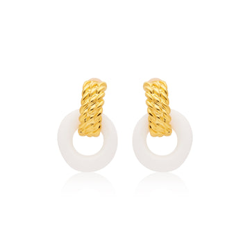 Gold & White Doorknocker Clip Earrings