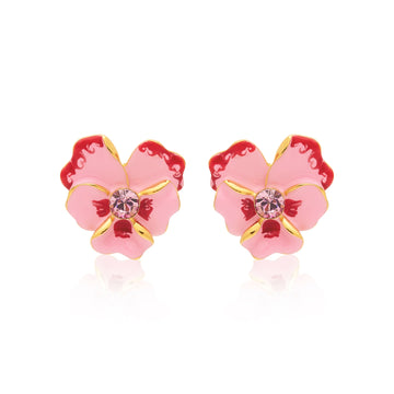Pink Flower Clip Earrings