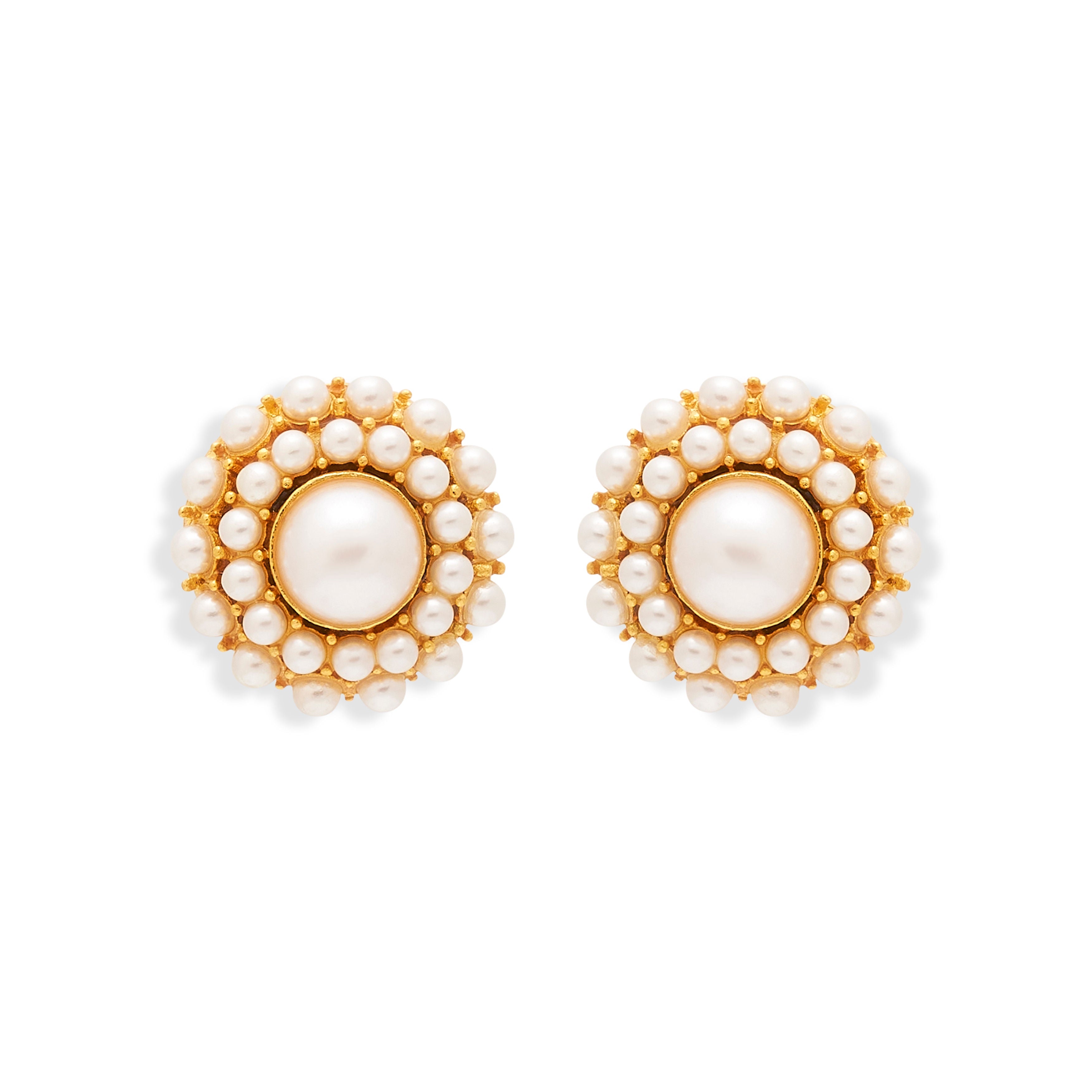 Pearl Cluster Clip Earrings
