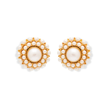 Pearl Cluster Clip Earrings