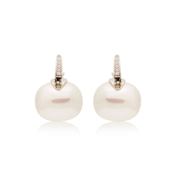 Rhodium & Rhinestone Pierced Pearl Drop Earring
