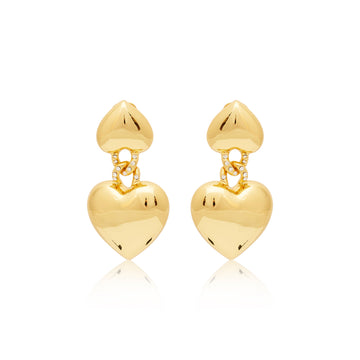 Gold & Rhinestone Heart Drop Clip Earrings